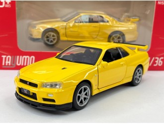 Модель автомобиля  Nissan GT-R34 V-Spec II, Желтый, 1:36, pull-back, RHD, TAYUMO