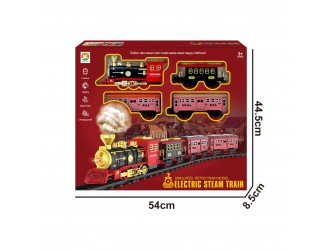 Set Tren Retro negru cu cale ferata si 3 vagoane, sunete, lumini, efect fum