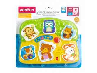 Развивающая игрушка-пазл Животные со звуками и светом, английский, Winfun