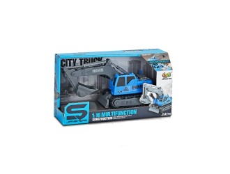 Игрушка-экскаватор, синяя, с инерцией, звуками и подсветкой 1:16, JSTOYS, ZJA278638