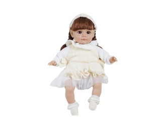 Кукла с мягким телом и 6 звуками 35 см брюнетка в белом платье, ZJA329541
