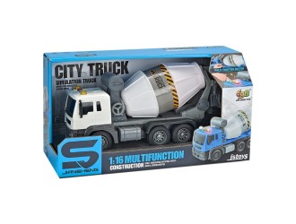 Бело-серый автобетоносмеситель с инерцией, звуками и подсветкой, 1:16, jstoys, ZJA278613