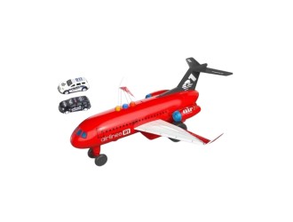 Красный фрикционный самолет и 2 машины, звуки и свет, 1:16, jstoys, ZJA347494