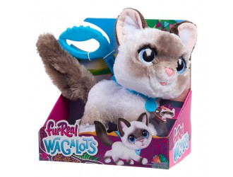 Jucarie interactiva de plus Pisica siameza cu lesa, 23 cm, Furreal seria Wag-A-Lots 