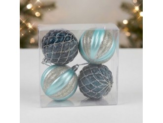 Set globuri mix turcoaz 4 buc X-mass 8 cm
