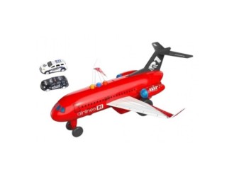 Красный фрикционный самолет и 2 машины, звуки и свет, 1:16, jstoys, ZJA347494