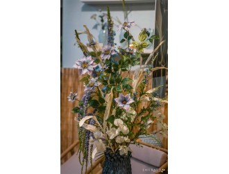 Ramura cu flori Lathyrus artificiala, crem, 3 crengute, 75cm