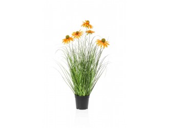 Planta artificiala Rudbeckia cu iarba, portocalie, in ghiveci, 60cm