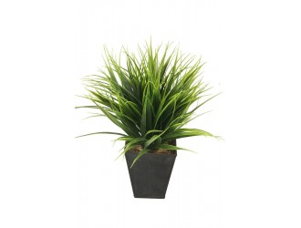 Tufa artificiala de iarba decorativa, 10cm, in ghiveci de zinc
