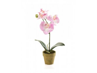 Orhidee artificiala mini Phalaenopsis, roz, 25cm, in ghiveci