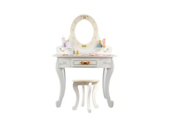Masuta de machiaj din lemn cu oglinda si scaun, alb, cu accesorii, ZJA359676