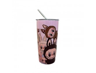 Termos Lububu cu design colorat, capac si pai metalic, 500 ml