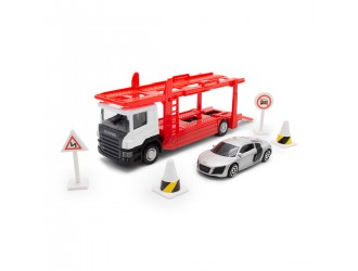 Macheta Camion transportator auto Scania cu accesorii TechnoDrive