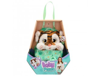 Jucarie de plus Tigru interactiv in gentuta 22 cm, cu suzeta, Baby Paws W3