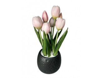 Искусственные тюльпаны в горшке 32 см, розовые, ZJA397012