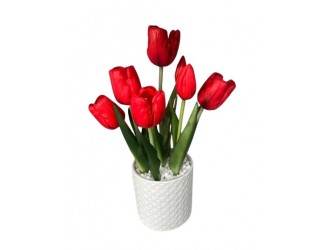 Искусственные тюльпаны в горшке 32 см, красные, ZJA397013