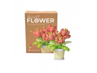 Set constructie pentru copii, floare Bujor in ghiveci, 279 piese, 8x7.5x10 cm