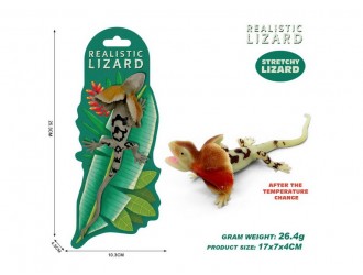 Figurina elastica Soparla gri cu pete maro, schimba culoarea la temperatura, 17 cm, ZJA402126, 3 ani+