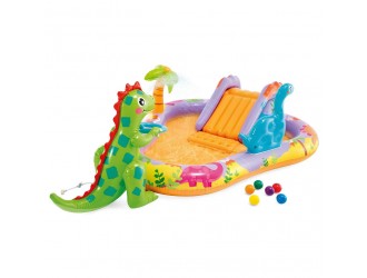 Надувной игровой центр Intex "Динопарк" с горкой, фонтаном и 6 мячами, 159 L, max. 54 kg, 2+, 201х157х69 см, код 56139