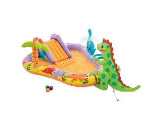 Надувной игровой центр Intex "Динопарк" с горкой, фонтаном и 6 мячами, 159 L, max. 54 kg, 2+, 201х157х69 см, код 56139