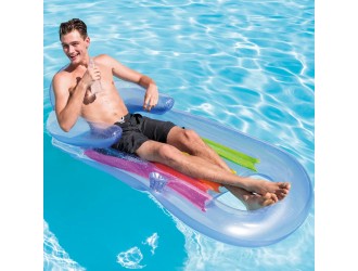 Intex 58802 Saltea gonflabila tip sezlong cu spatar, 160x85 cm, max. 100 kg, Albastru Transparent