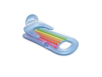 Intex 58802 Saltea gonflabila tip sezlong cu spatar, 160x85 cm, max. 100 kg, Albastru Transparent