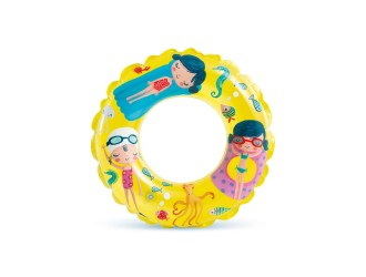 Colac gonflabil de inot transparent cu imprimeu marin, 61 cm, 6-10 ani, max. 40 kg, Galben, Intex (59242)