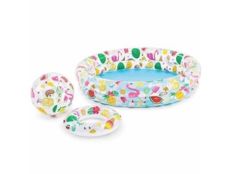 Piscina gonflabila pentru copii Ice Pop cu minge si colac, 122x25 cm, 150 L, 2+ ani, Flamingo, Intex 59460
