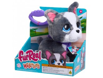 Catelus interactiv de plus Bulldog francez cu lesa, 21 cm, Furreal seria Walk-a-Lots