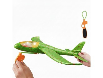 819-14V Avion VERDE din polistiren pentru copii cu lansare slingshot, cu lumini LED, jucarie exterior, ZJA293875