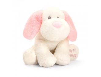 SE1008R Jucarie de plus Keel Toys Keeleco Baby Puppy Catelus Alb cu Urechiuse Roz 20 cm