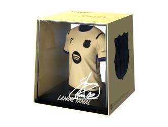 Figurina Football replica mini tricou – FC Barcelona: Lamine Yamal, Away 25/26, cu vitrina acrilica