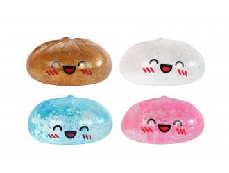 Jucarie antistres Squishy Kawaii Sugar Dumpling, 9 cm, cu sclipici, moale si elastica, culori asortate, model aleator