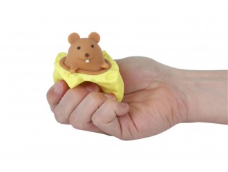 Jucarie antistres Squishy Squeeze Cheese Pop-Up Mouse, Capcana cu Soricel care Iese din Cascaval, 5 cm, Cafeniu