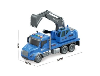 Camion Excavator, albastru, cu frictiune, sunete si lumini 1:16, JSTOYS, ZJA278615