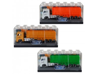 Macheta Camion cu remorca, in cutie de plastic 1:64 TechnoDrive, model aleator