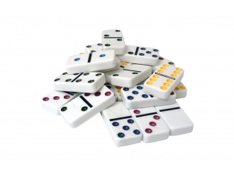 Joc de societate Domino Color Unika, 28 piese colorate, cutie metalica
