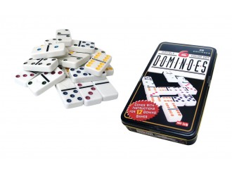 Joc de societate Domino Color Unika, 28 piese colorate, cutie metalica