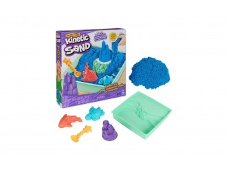 Set Nisip Kinetic Albastru Spin Master Kinetic Sand Sandbox, cu Tavita si Forme, +3 ani