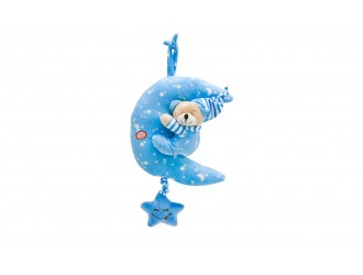 901652A Jucarie muzicala suspendata pentru carucior si patut, Ursulet pe Luna Albastra, 23 cm