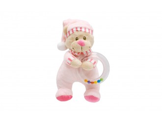 Jucarie de plus cu zornaitoare, Ursulet Baby Friends Roz, 18 cm