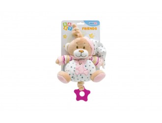 902306R Jucarie muzicala de plus pentru bebelusi Unikatoy Baby Friends Ursulet ROZ, 16 cm, cu snur de tras