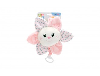 902348R Jucarie muzicala pentru patut si carucior Unikatoy Baby Friends Floare Roz, 28 cm, cu snur de tras