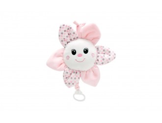 902348R Jucarie muzicala pentru patut si carucior Unikatoy Baby Friends Floare Roz, 28 cm, cu snur de tras