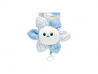 902348A Jucarie muzicala pentru patut si carucior Unikatoy Baby Friends Floare Albastra, 28 cm, cu snur de tras