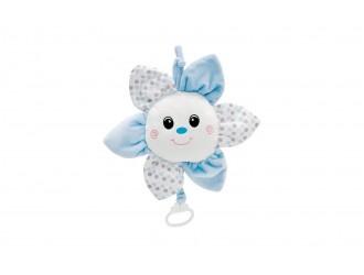 902348A Jucarie muzicala pentru patut si carucior Unikatoy Baby Friends Floare Albastra, 28 cm, cu snur de tras
