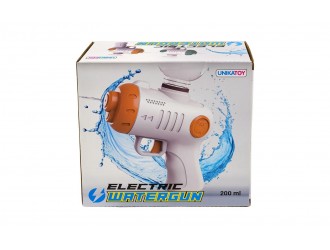 912527P Pistol electric cu apa pentru copii, reincarcabil USB, rezervor 200 ml, jet 5-8 m, 16 cm, Alb/Portocaliu