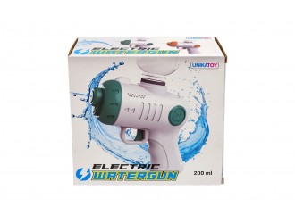 912527V Pistol electric cu apa pentru copii, reincarcabil USB, rezervor 200 ml, jet 5-8 m, 16 cm, Alb/Verde