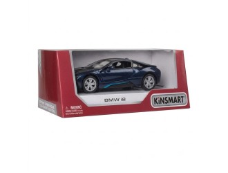 Macheta auto metalica BMW i8 Kinsmart KT5379W, scara 1:38, cu usi care se deschid, Albastru
