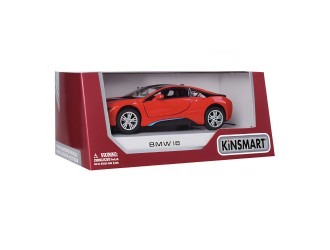 Macheta auto metalica BMW i8 Kinsmart KT5379W, scara 1:38, cu usi care se deschid, Rosu